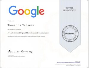Certificate of digital marketing by Google