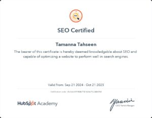 SEO Certificate by Hubspot
